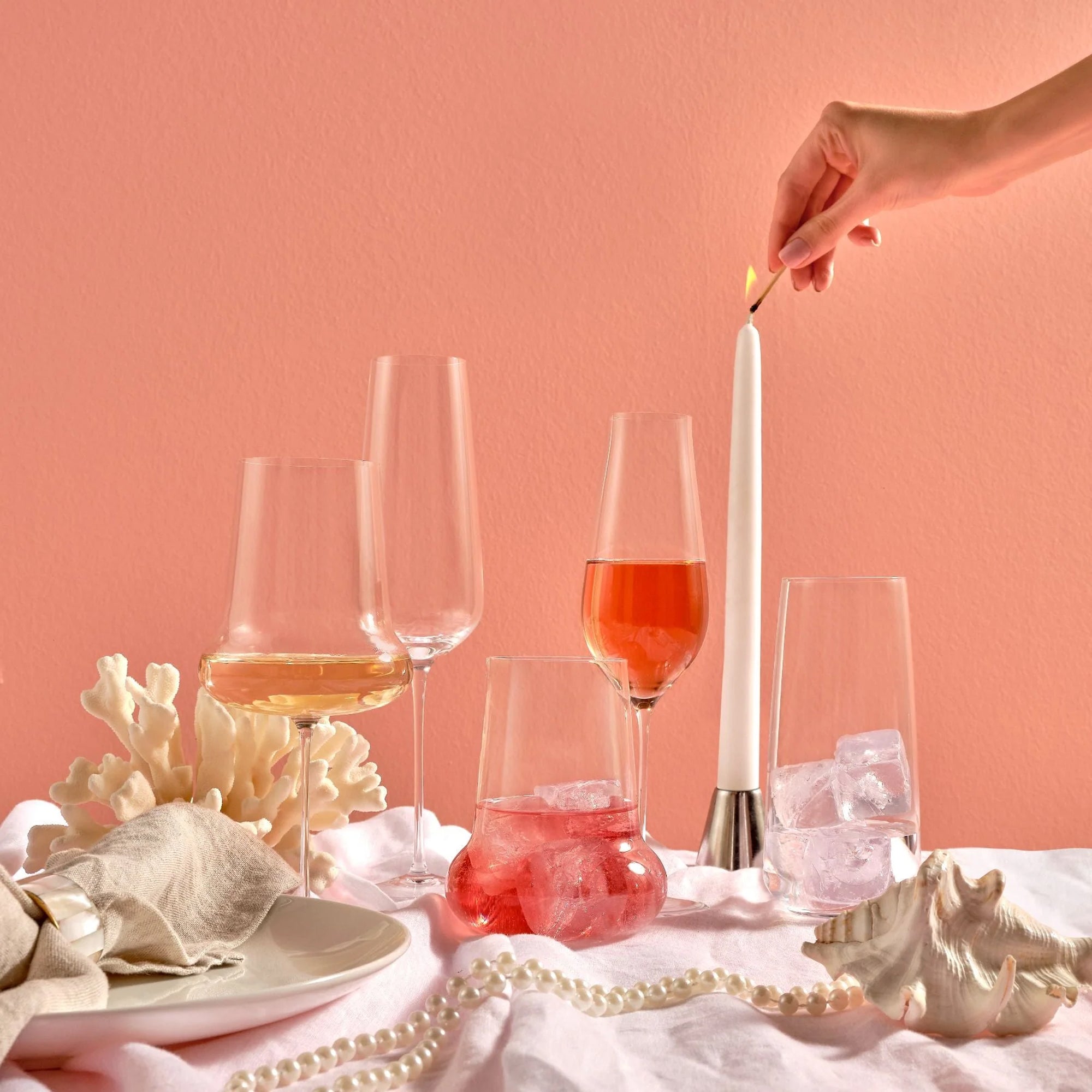 Fantasy Set of Two Tall White Wine Glasses